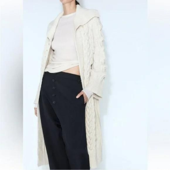 ZARA CABLE KNIT TEXTURED COAT - Picture 1 of 6